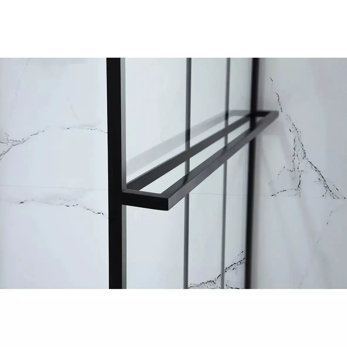 1000mm Black Frame Walk-in Shower Panel & Towel Rail