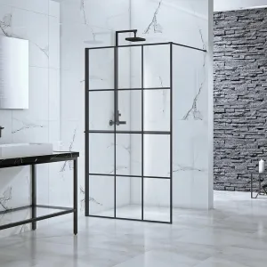 1000mm Black Frame Walk-in Shower Panel & Towel Rail