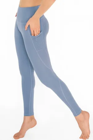 4 for $54 - Sky Blue Cassi Mesh Pockets Workout Leggings Yoga Pants - Women