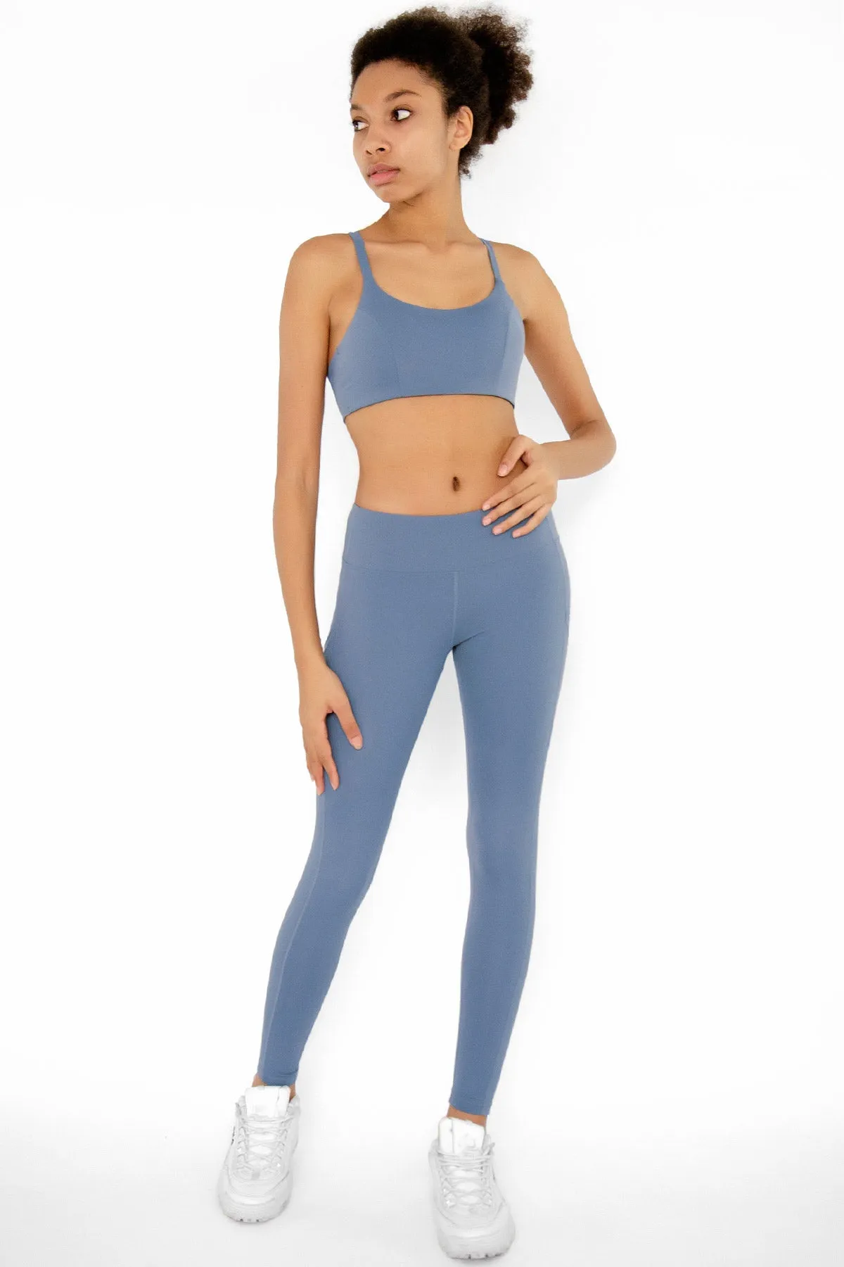 4 for $54 - Sky Blue Cassi Side Pockets Workout Leggings Yoga Pants - Women