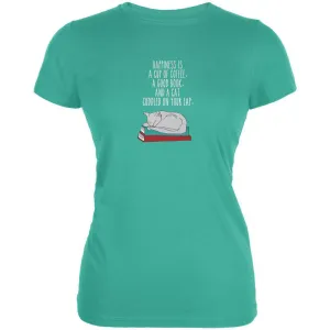 A Good Book and My Cat Teal Juniors Soft T-Shirt