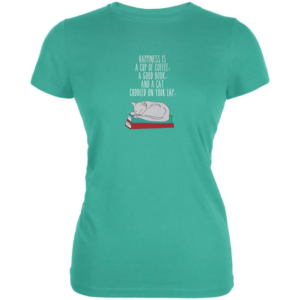 A Good Book and My Cat Teal Juniors Soft T-Shirt