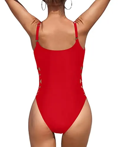 Adjustable Strap Sexy Ladies One Piece Swimsuits-Red