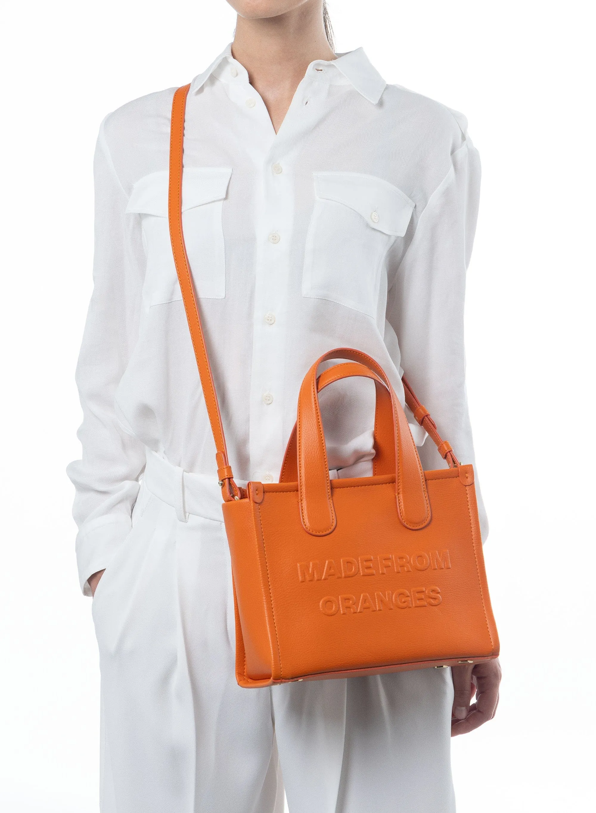 Alma M Orange Leather Vegan Tote Bag | Orange