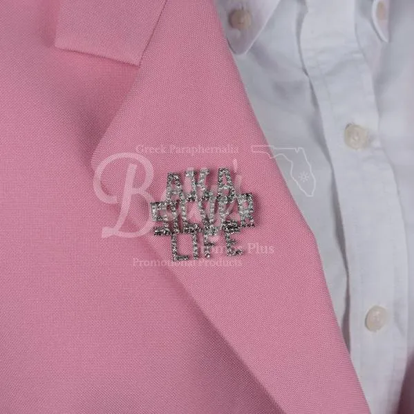 Alpha Kappa Alpha AKA Silver Life Rhinestone Pin