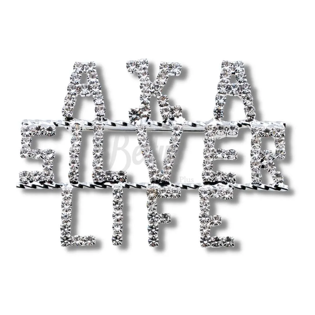 Alpha Kappa Alpha AKA Silver Life Rhinestone Pin