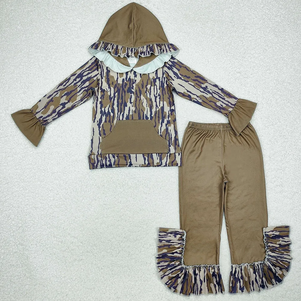 Baby Girls Clothes Bottomland Camo Hooded Top Bell Pants Clothes Hoodies Sets GLP2030