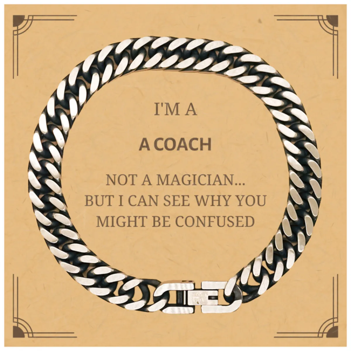 Badass Coach Gifts, I'm Coach not a magician, Sarcastic Cuban Link Chain Bracelet for Coach Birthday Christmas for  Men, Women, Friends, Coworkers