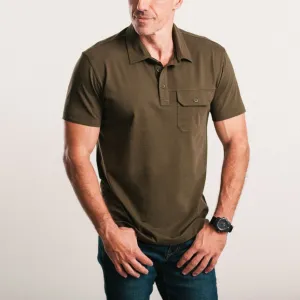 Builder Short Sleeve Polo Shirt –  Olive Green Cotton Jersey