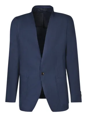 Collarless blue jacket