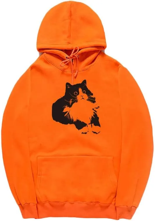 CORIRESHA Cute Cat Hoodie Long Sleeve Drawstring Soft Cotton Basic Sweatshirt