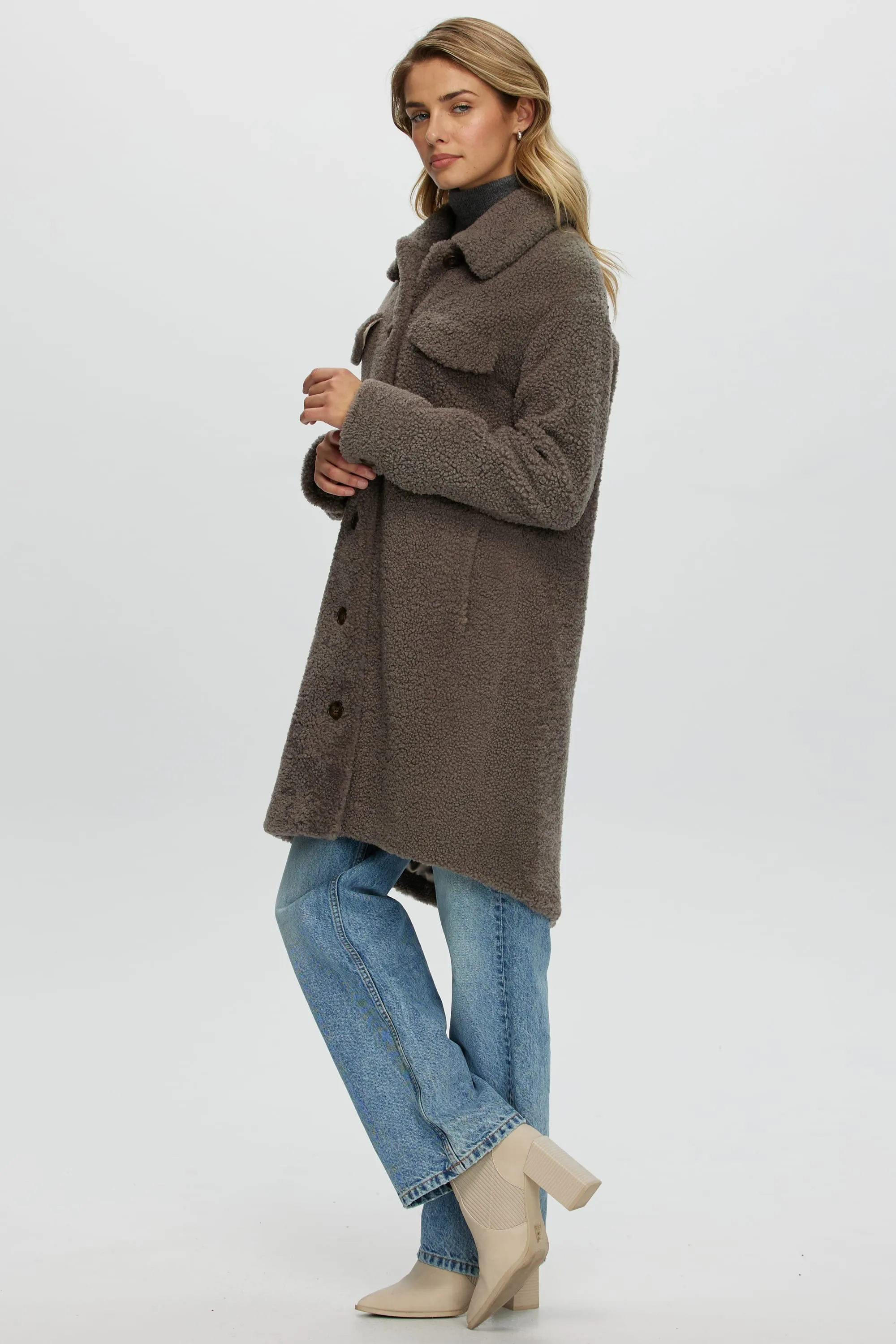 CURLY SHEARLING LAMB SHORT COAT, BELT