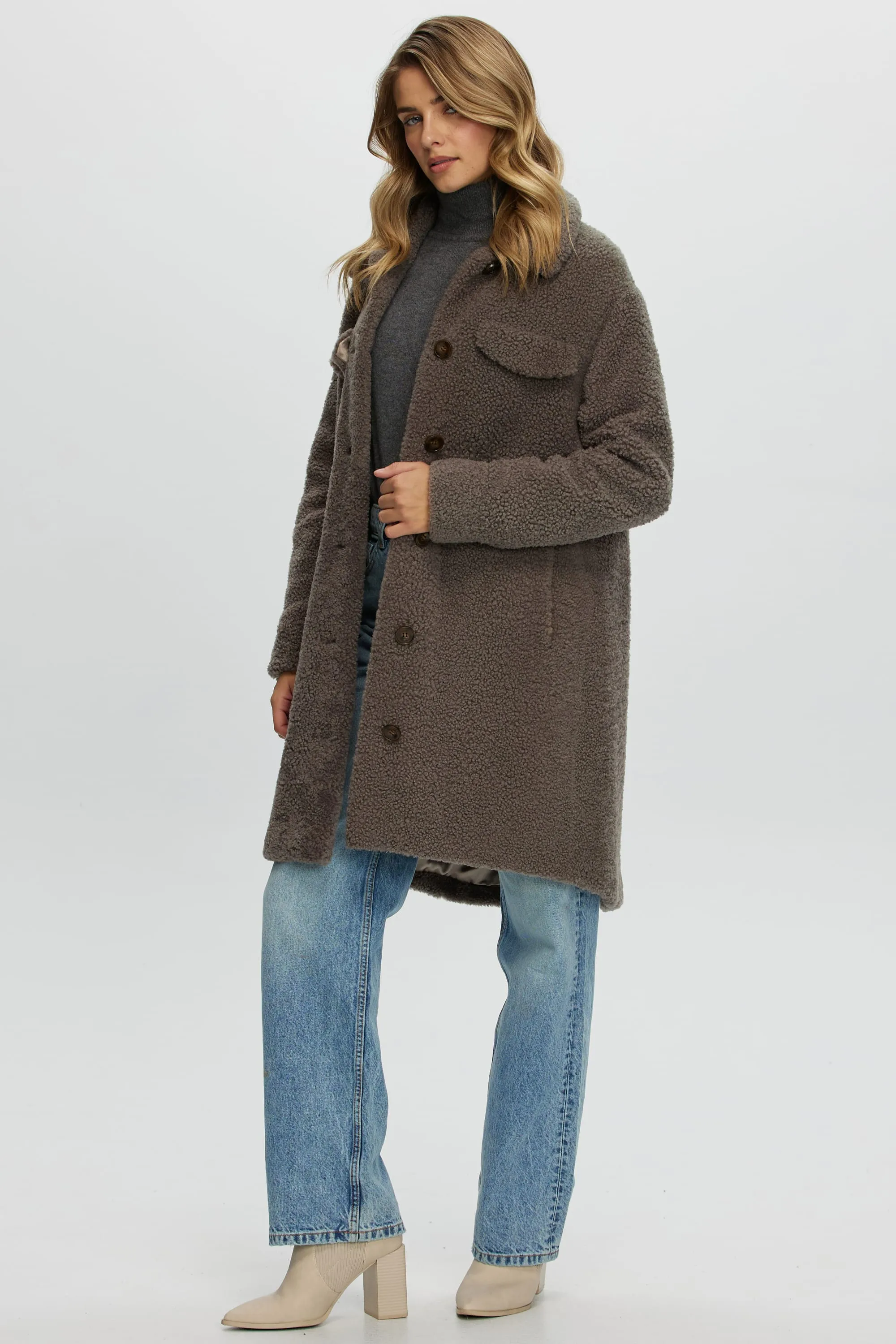 CURLY SHEARLING LAMB SHORT COAT, BELT