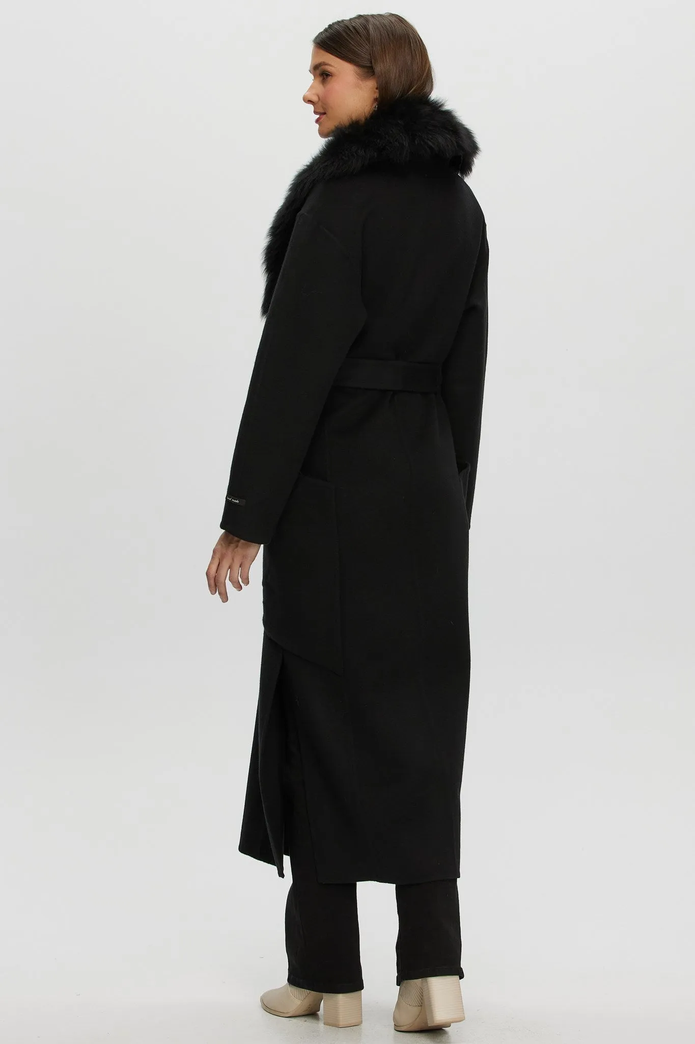 Double Face Loro Piana Cashmere & Wool Coat with Detachable Merinillo Shearling Lamb Collar, Belt