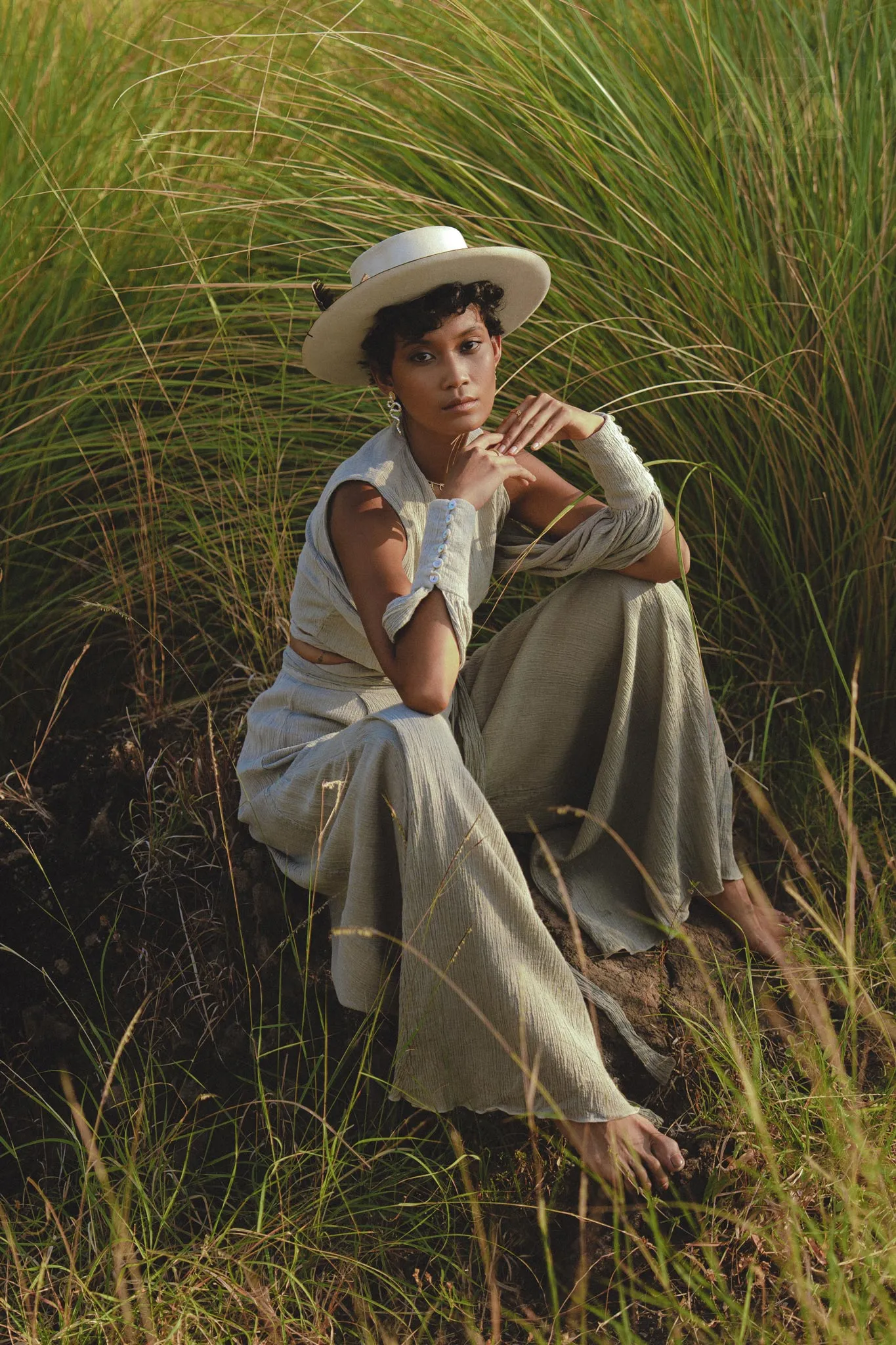 Dusty Blue Ambrosia Set Top & Trousers • Organic Set for Women • Boho Crop Top and Pants