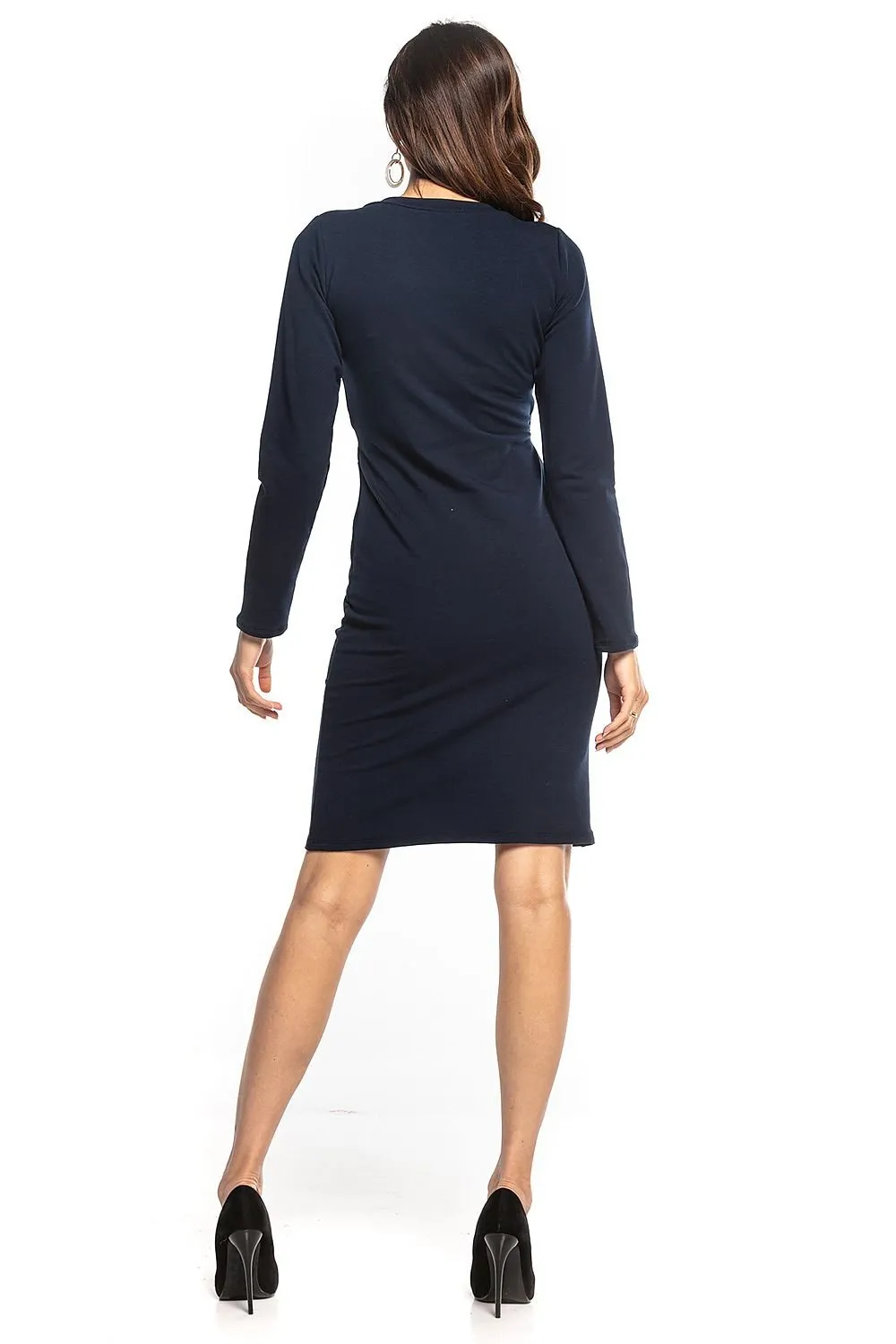 Elegant Knit Dress with Unique Envelope Front - Soft Cotton-Poly Blend