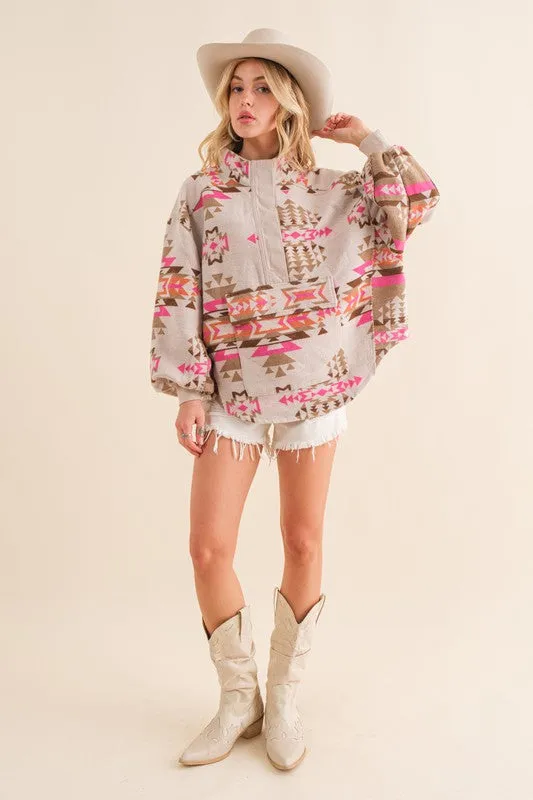 Explore More Collection - Blue B Exclusive Aztec Western Pullover