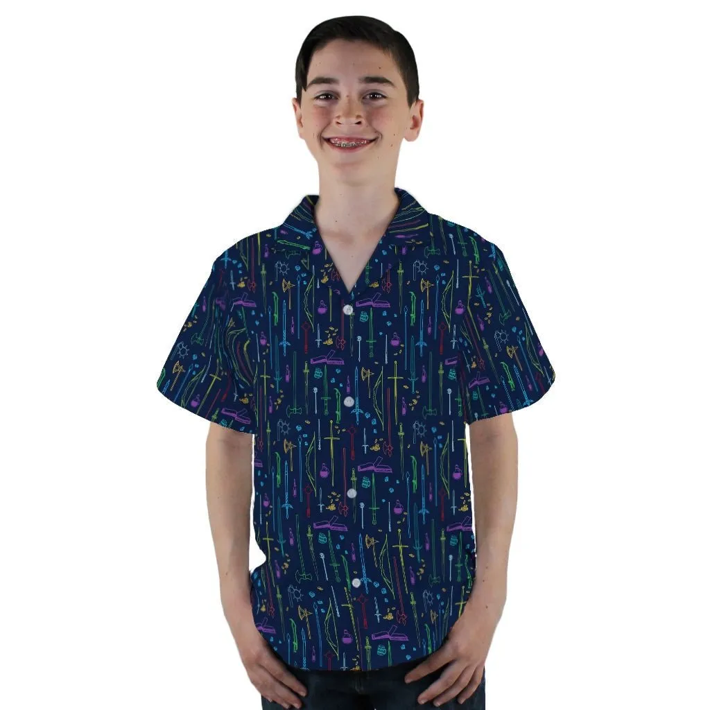 Fantasy RPG Weapons Items Navy Dnd Youth Hawaiian Shirt