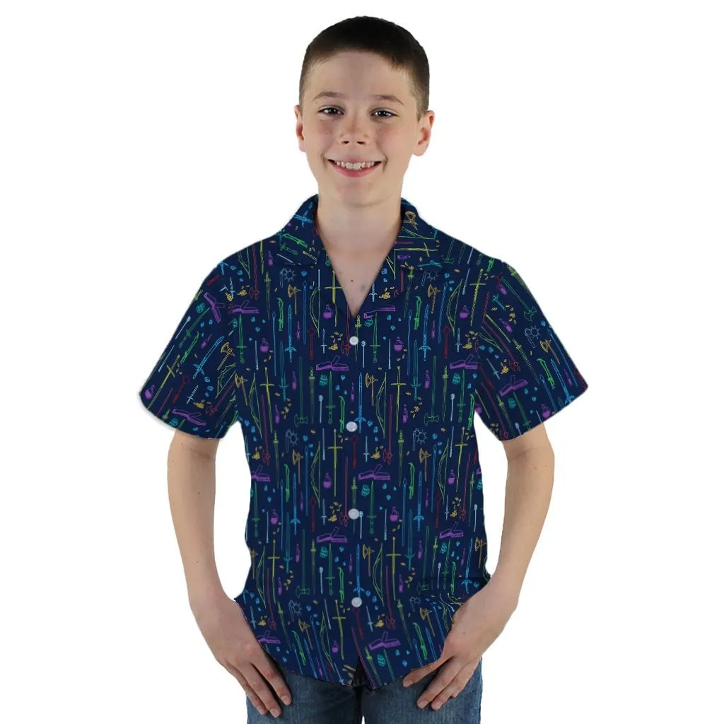 Fantasy RPG Weapons Items Navy Dnd Youth Hawaiian Shirt