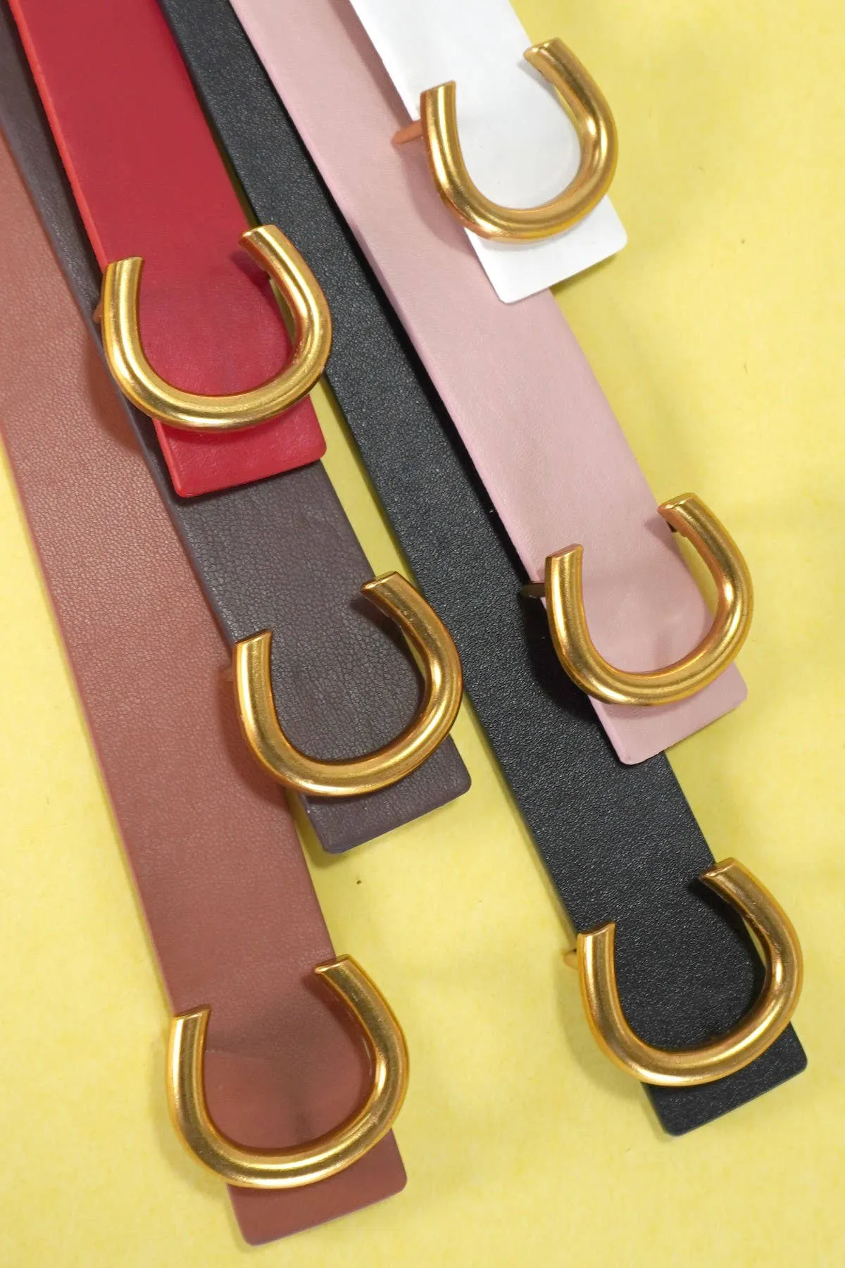 FAUX LEATHER GOLD HORSESHOE BELTS | 40BT642: Brown