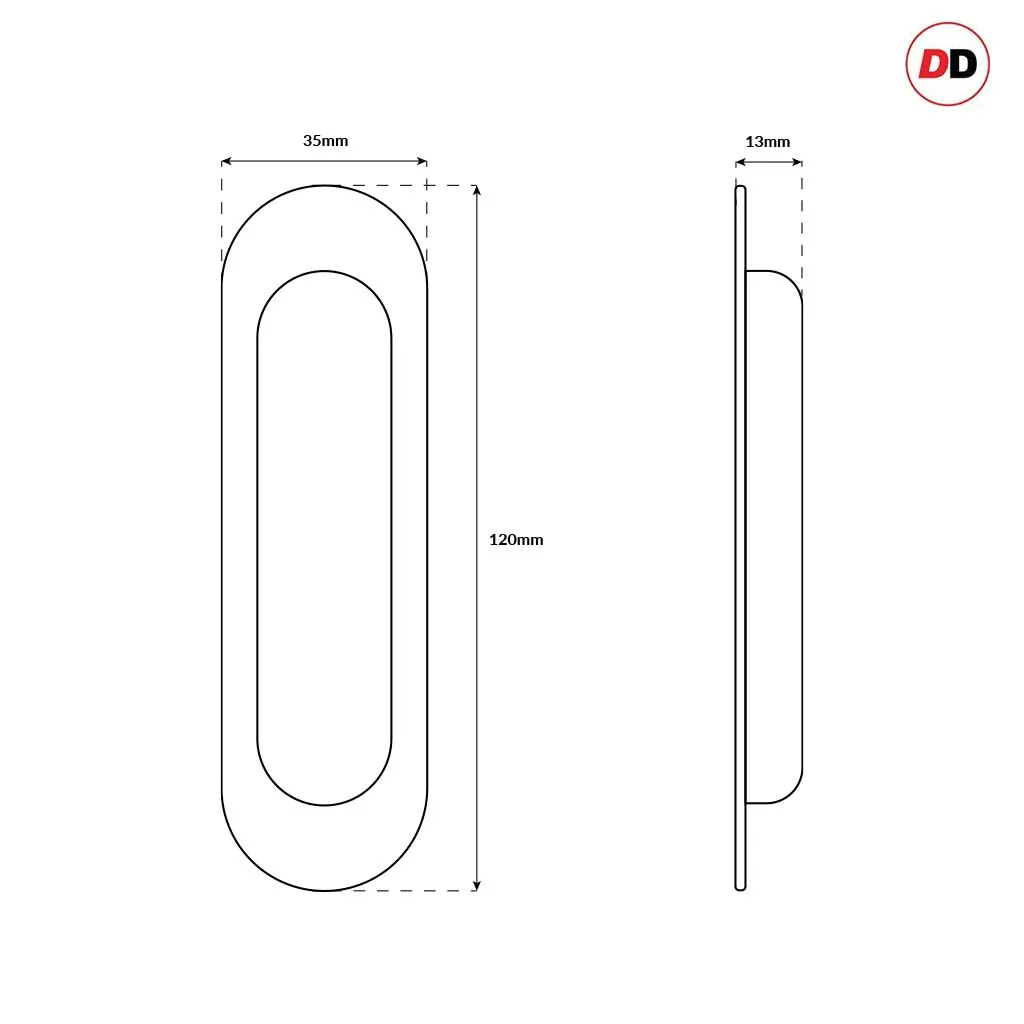 Four Pairs of Burbank 120mm Sliding Door Oval Flush Pulls - Matt Black Finish