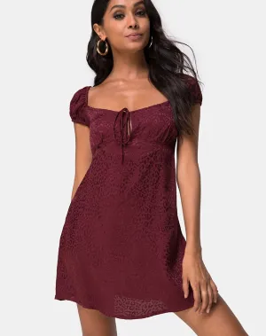 Gaval Mini Dress in Satin Cheetah Burgundy