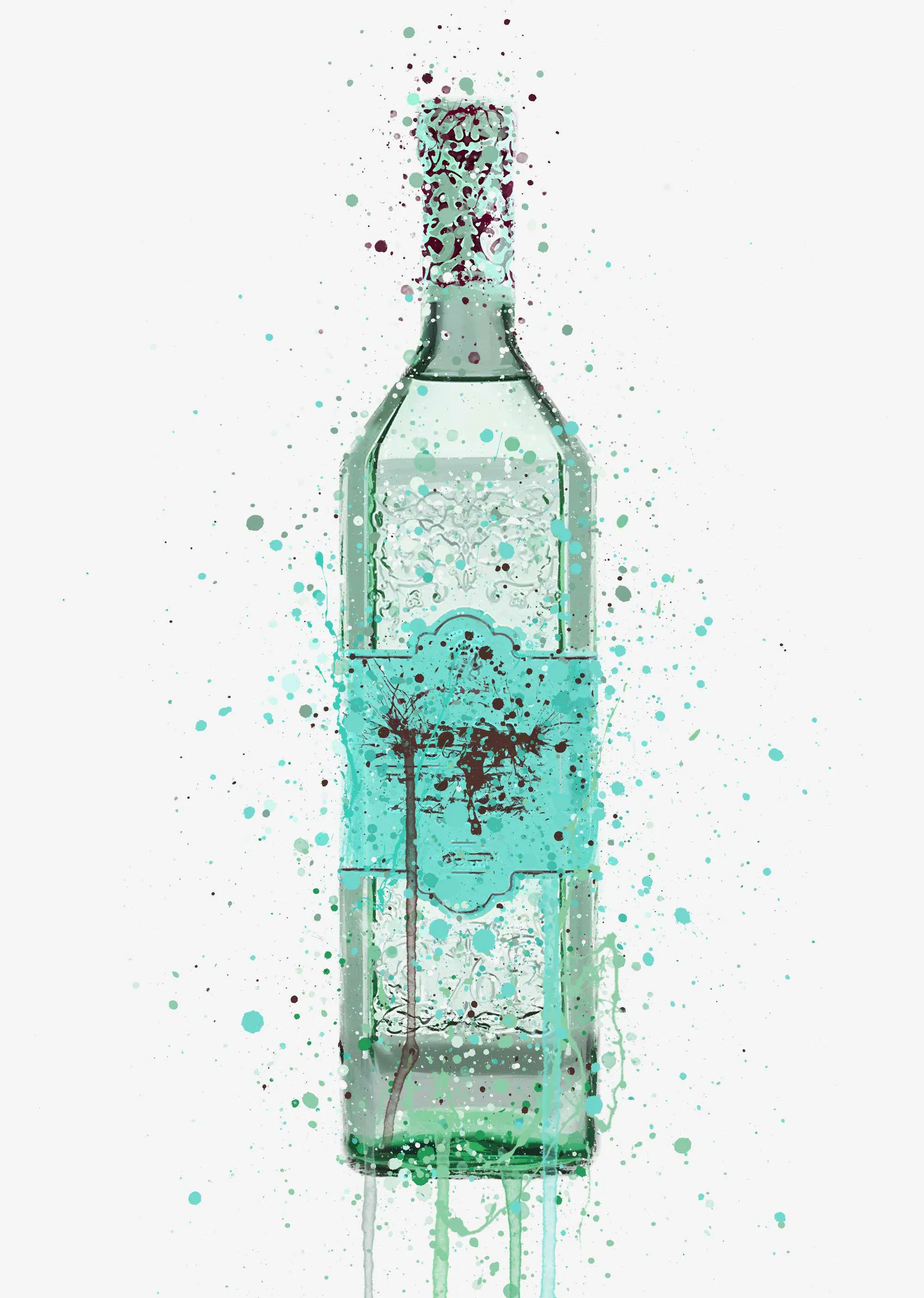 Gin Bottle Wall Art Print 'Duck Egg Blue'