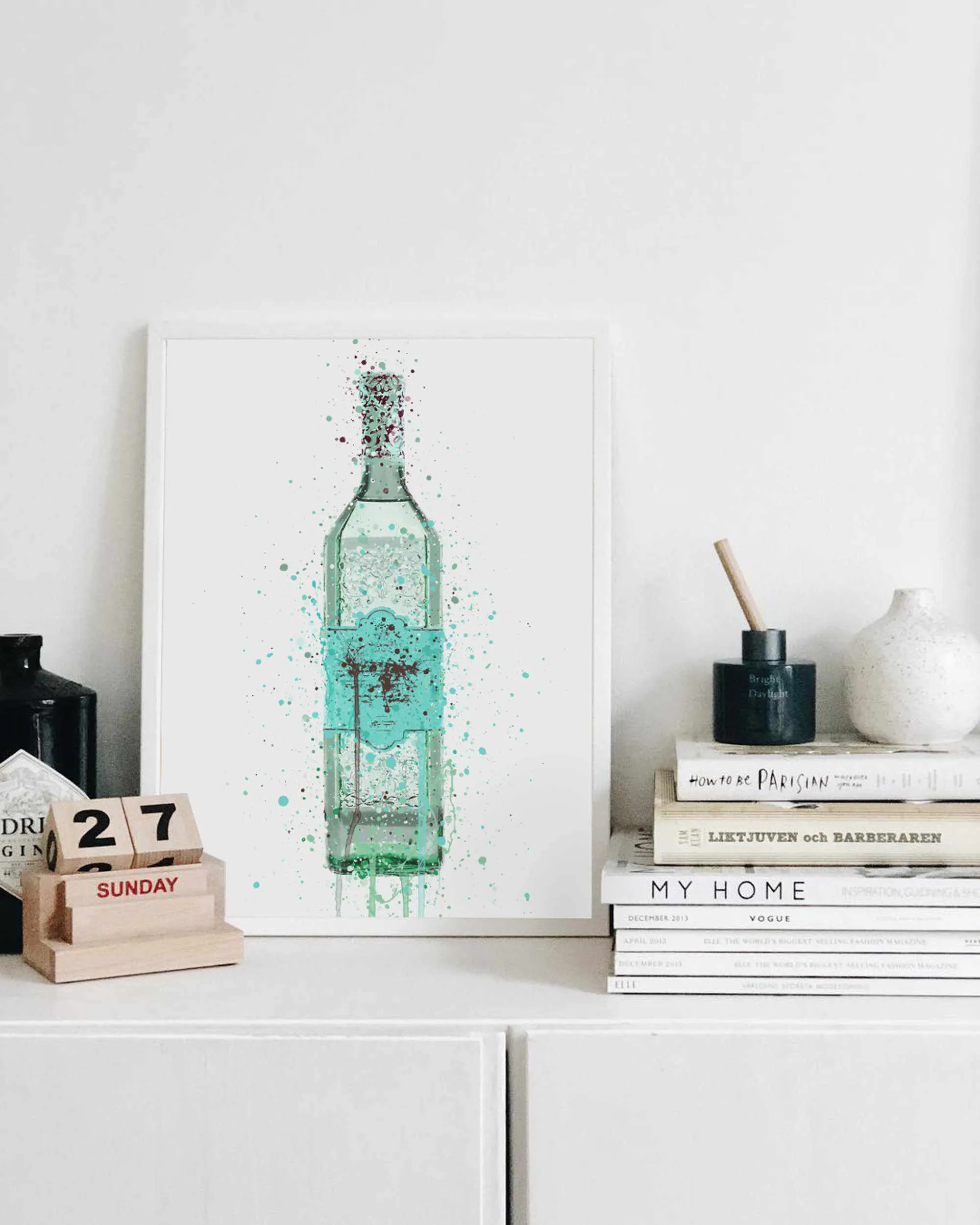 Gin Bottle Wall Art Print 'Duck Egg Blue'