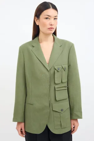 Green Linen Surplus Cargo Blazer