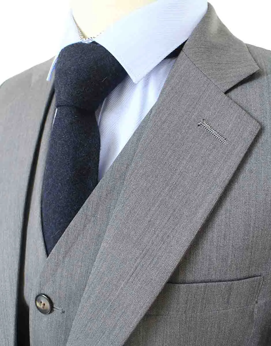 GREY HERRINGBONE WORSTED 3 PIECE SUIT