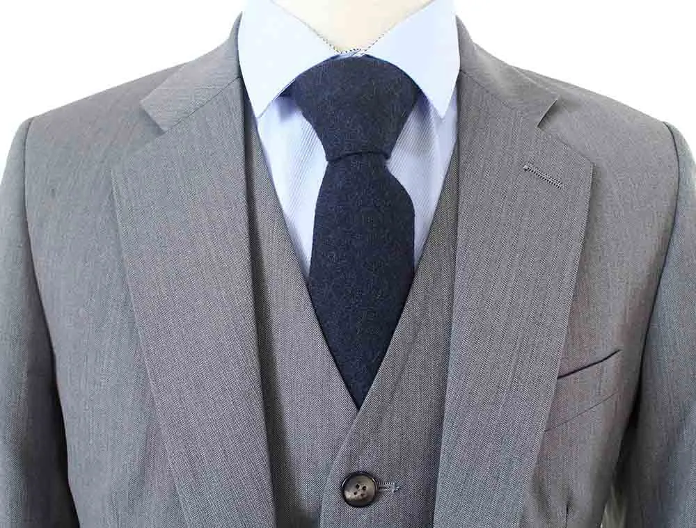 GREY HERRINGBONE WORSTED 3 PIECE SUIT