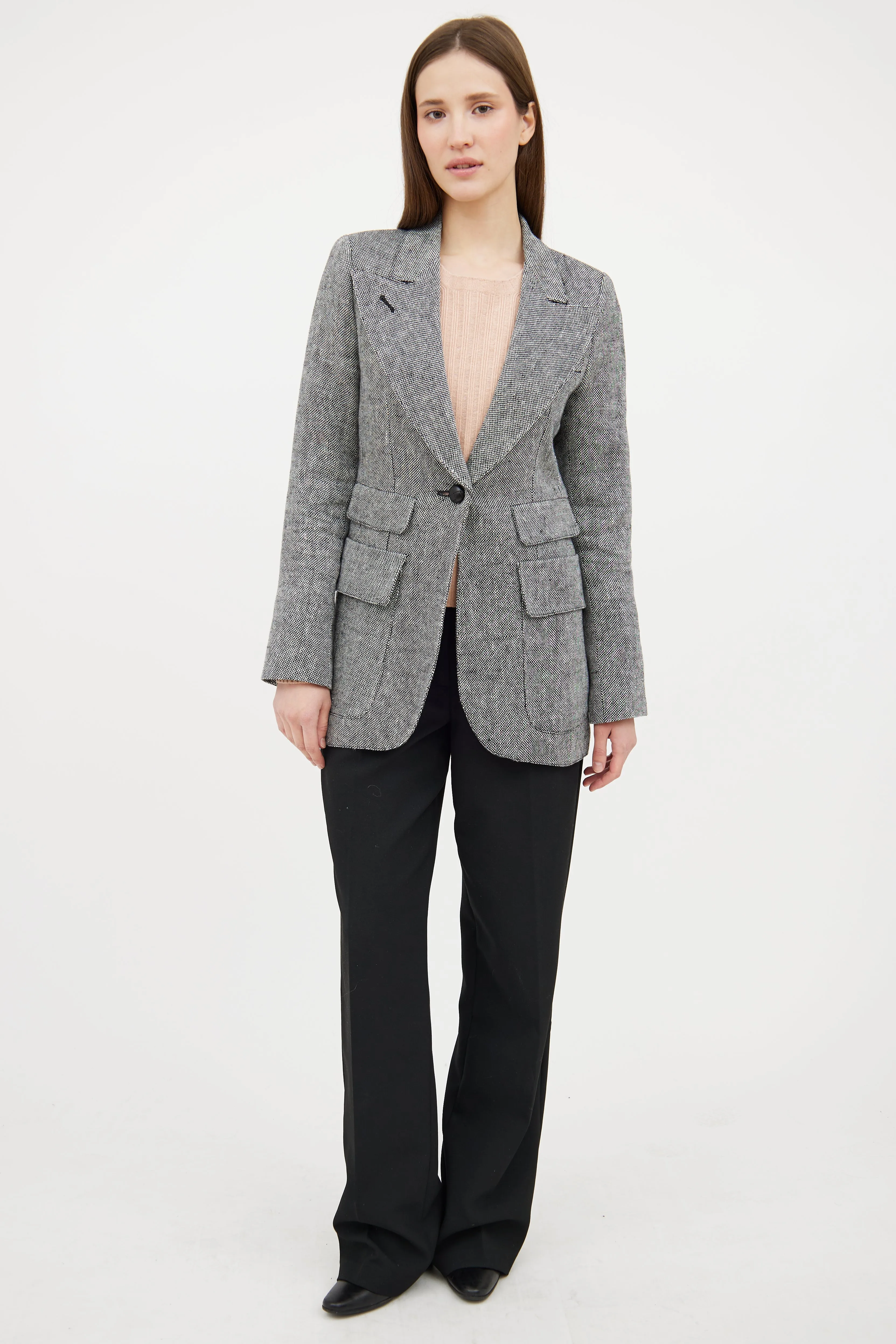 Grey Linen Woven Blazer