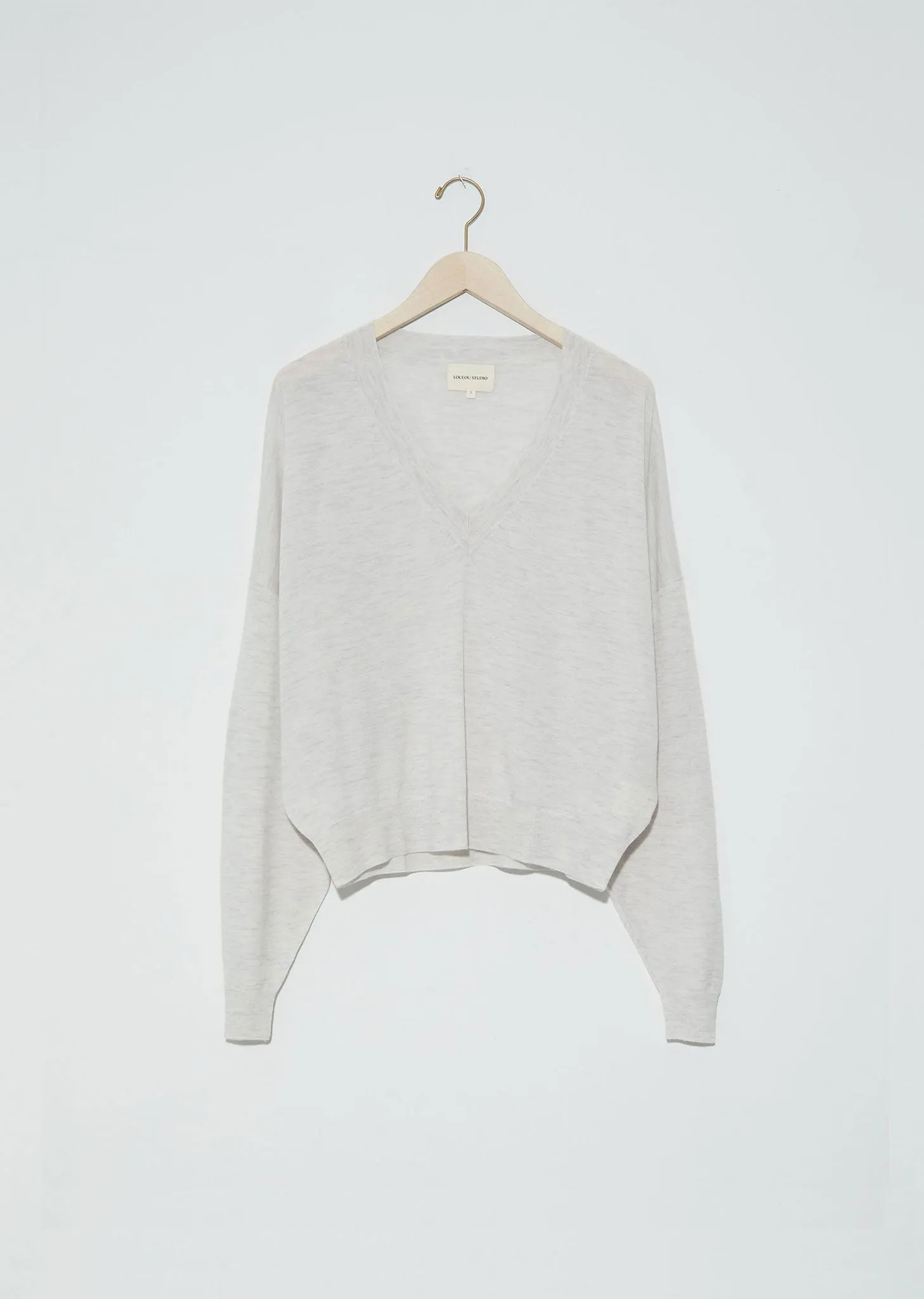 Hakueru Wool & Cashmere V Neck Sweater — Light Grey Melange