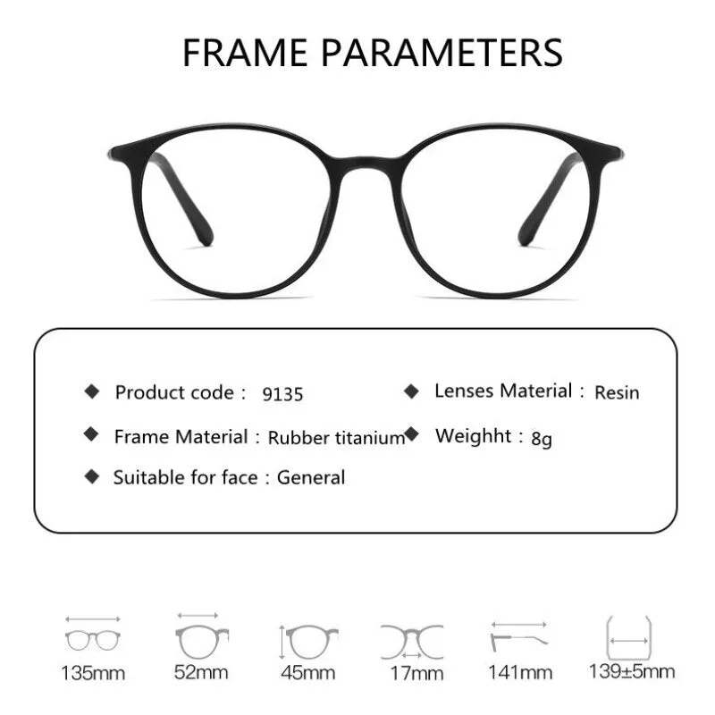 Handoer Unisex Full Rim Round Tr 90 Rubber Titanium Hyperopic Reading Glasses 9135