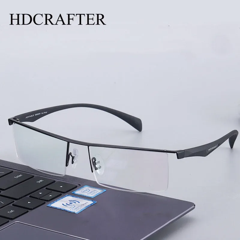 Hdcrafter Men's Semi Rim Wide Square Tr 90 Titanium Alloy Eyeglasses P83321