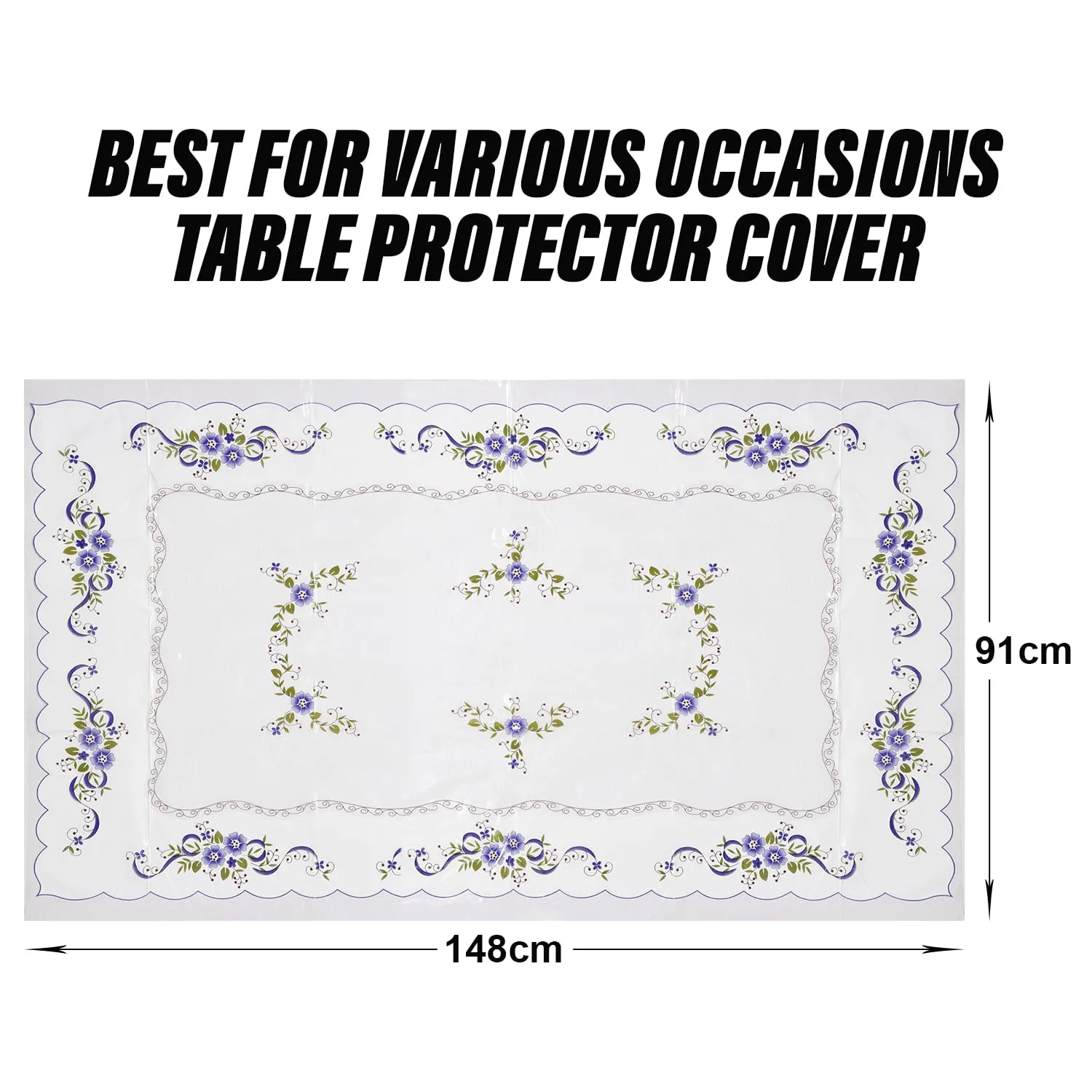 Heart Home Center Table Cover | Alloy PVC Flower Center Table Cover | Luxurious Table Protector for Everyday Use | 40x60 Inch | White & Blue