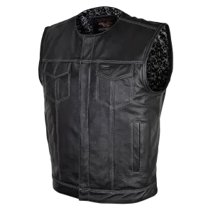 HMM919BP Men's Leather Club Vest / Quick Access Gun Pocket w/Paisley Liner