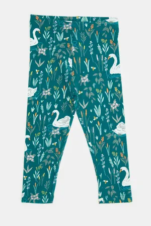 Infant Girls Green Printed Leggings