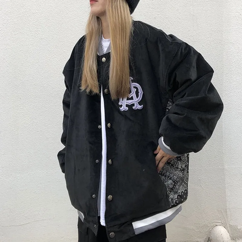 Joskaa Women Bomber Jacket Hip Hop Letter Print Patchwork Color Block Jackets Woman Harajuku Streetwear Men Baseball Coats Unisex