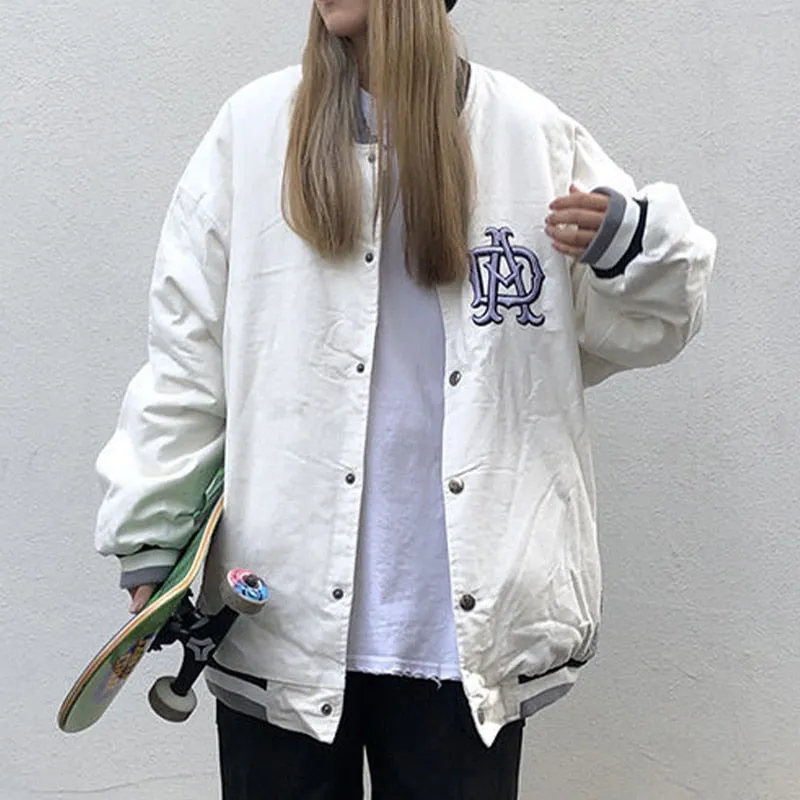 Joskaa Women Bomber Jacket Hip Hop Letter Print Patchwork Color Block Jackets Woman Harajuku Streetwear Men Baseball Coats Unisex