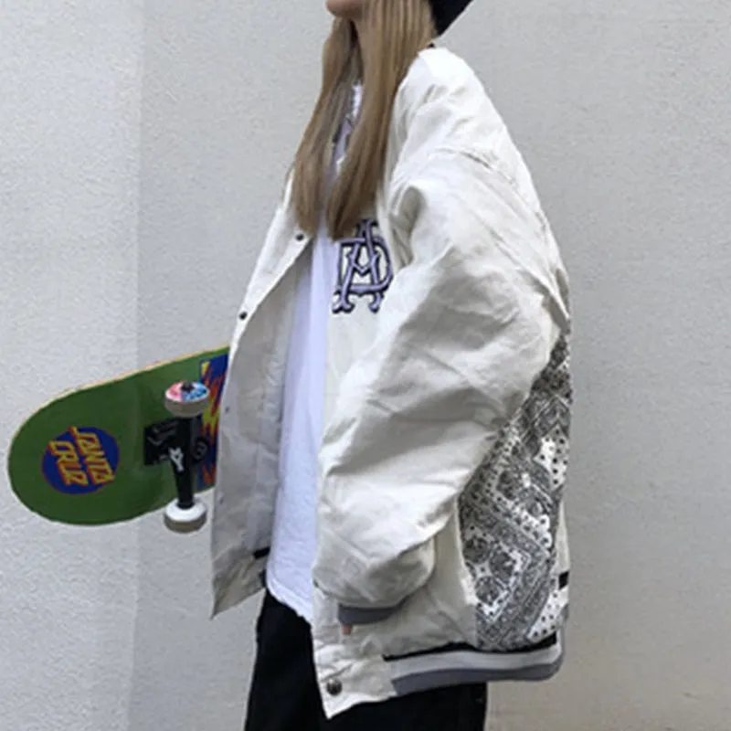 Joskaa Women Bomber Jacket Hip Hop Letter Print Patchwork Color Block Jackets Woman Harajuku Streetwear Men Baseball Coats Unisex