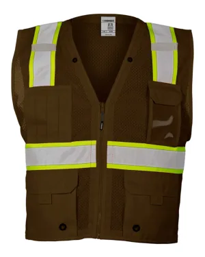 Kishigo - EV Series® Enhanced Visibility Multi-Pocket Mesh Vest - Brown / Lime