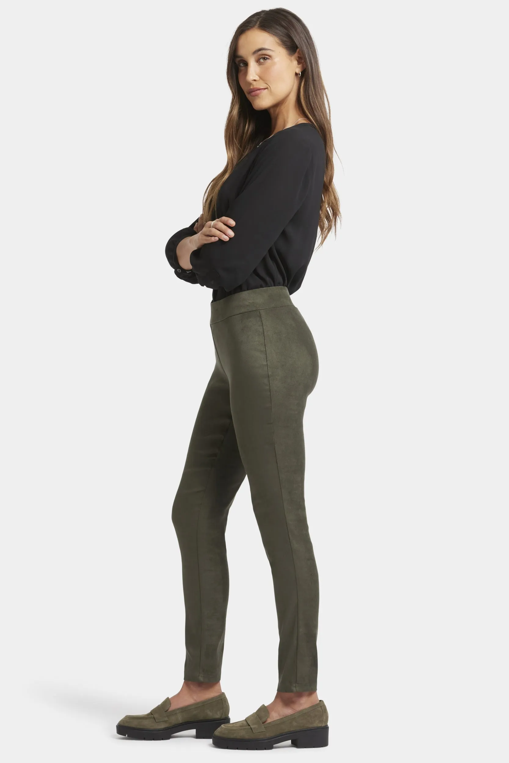 Legging Trouser Green Stretch Faux Suede | Vine Leaf