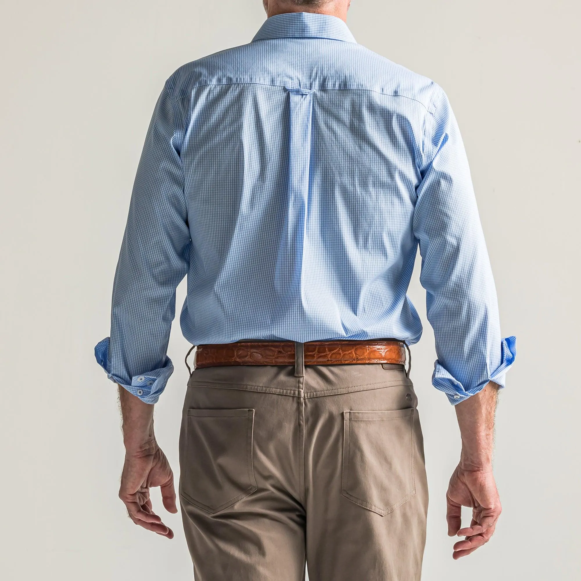 Light Blue/White Gingham Tailored Fit Spread Collar Shirt