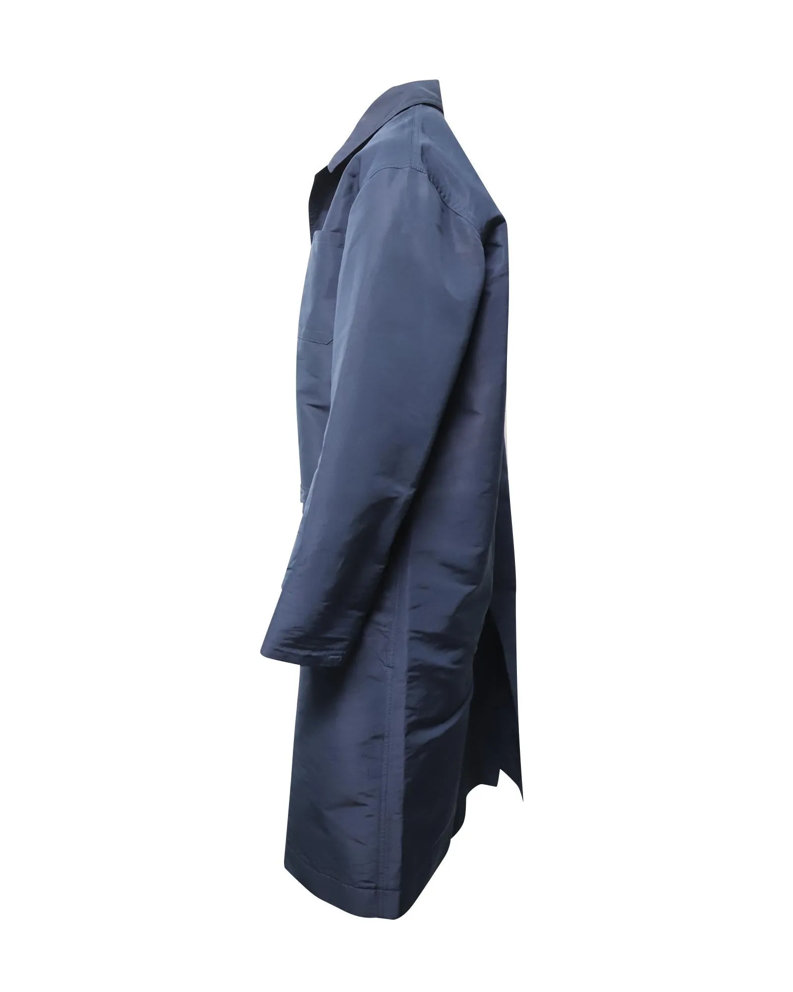 Long-sleeved Coat with Pockets in Navy Blue Polyester