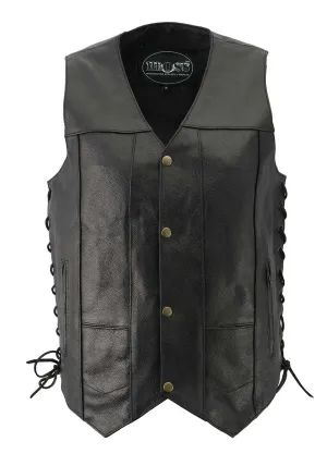 M-Boss Motorcycle Apparel BOS13517 Men’s Classic Black Leather 'Side Laced' Motorcycle Biker Rider Vest