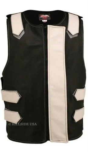 Made in USA Bulletproof Style Leather Motorcycle Vest Black/Gray