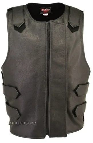 Made in USA Bulletproof Style Leather Motorcycle Vest Black/Gray