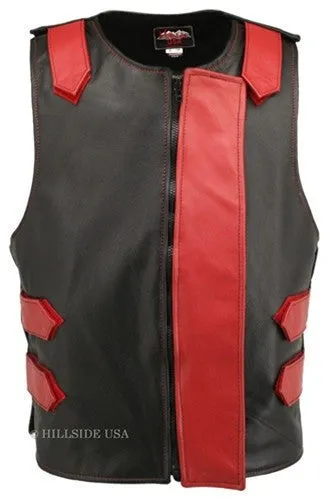 Made in USA Bulletproof Style Leather Motorcycle Vest Black/Gray