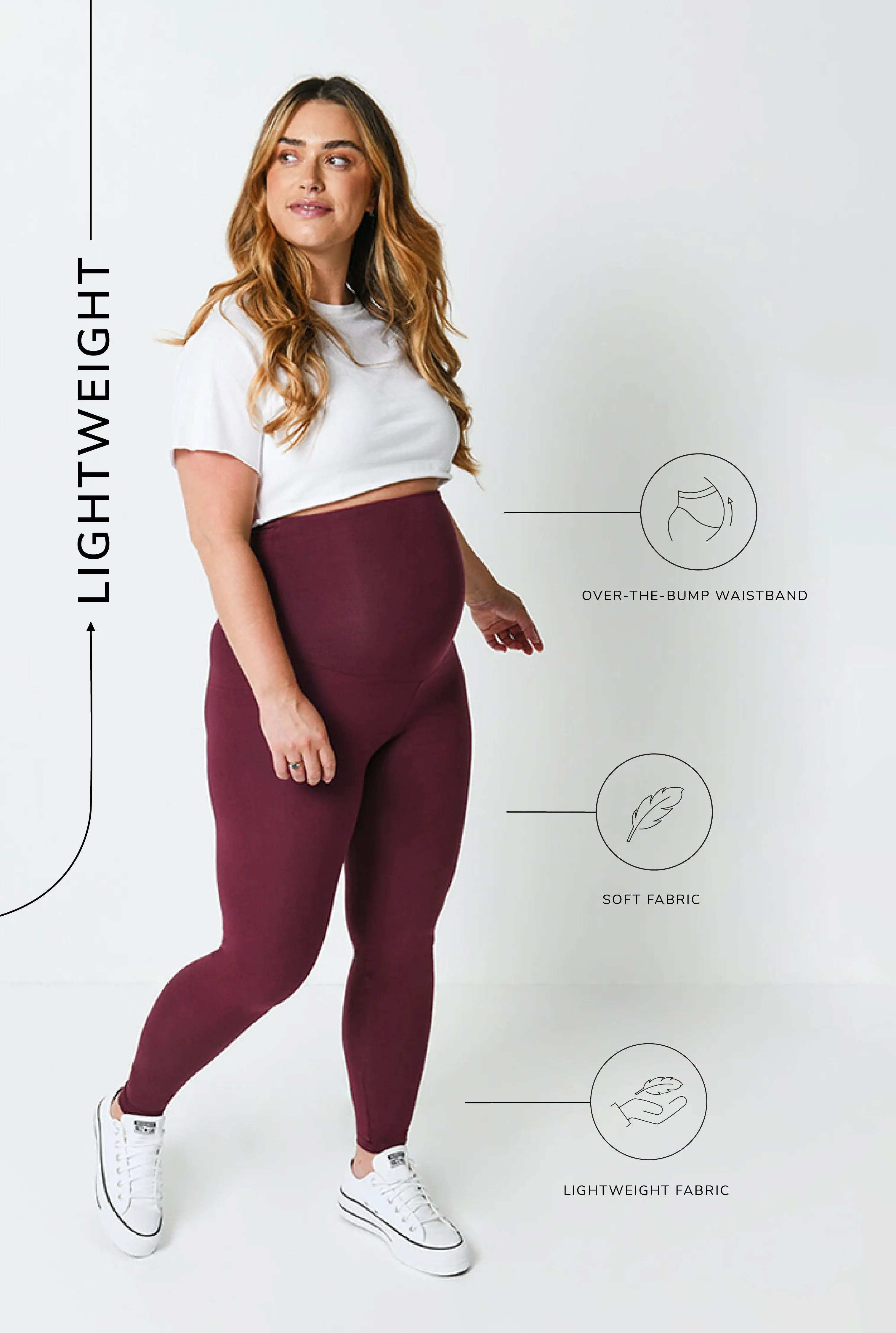 Maternity Lightweight Everyday Leggings - Burgundy